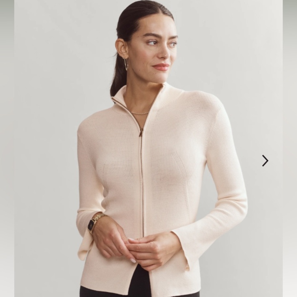 Rhône merino wool blend sweater cardigan zip XS cream